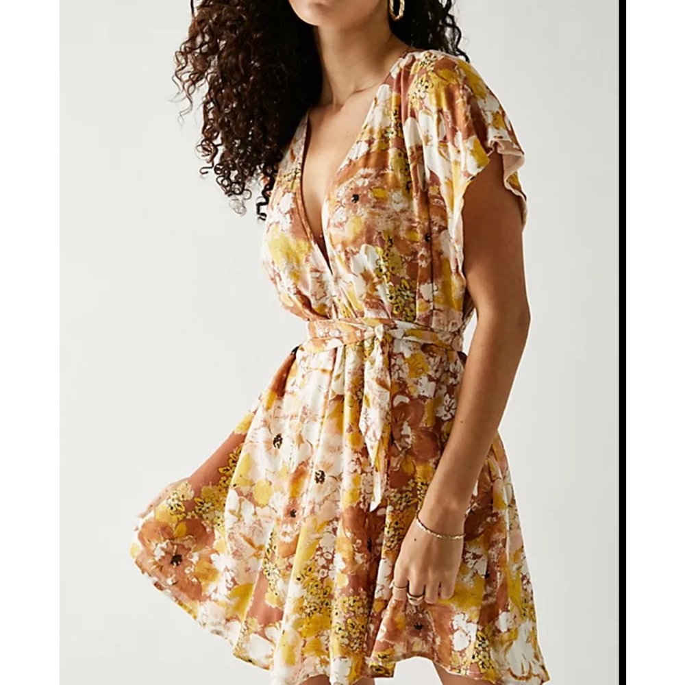 FREE PEOPLE Freddy Tie Mini Dress Cocoa Combo Size SMALL
